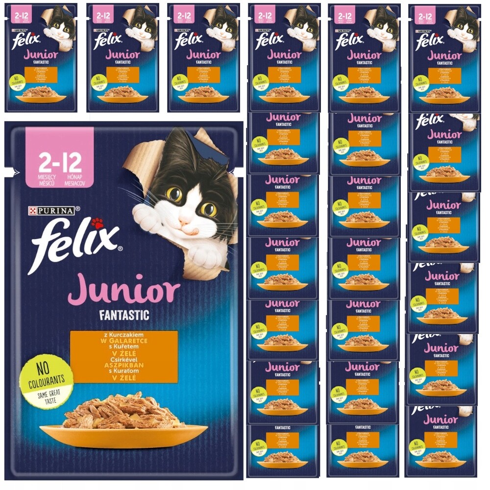 Mokré krmivo pro kočky Purina Felix Fantastic Junior s kuřecím masem 26x85 g