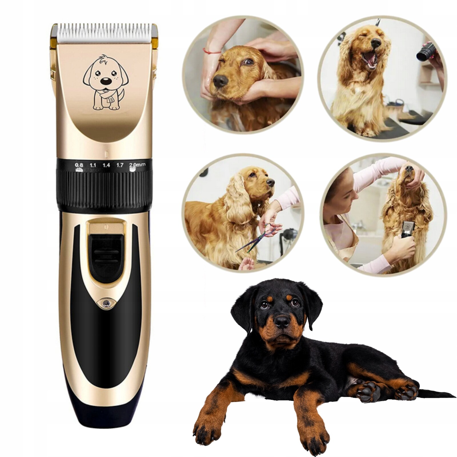 Elektrický zastřihovač pro psy a zvířata, nastavitelné nástavce