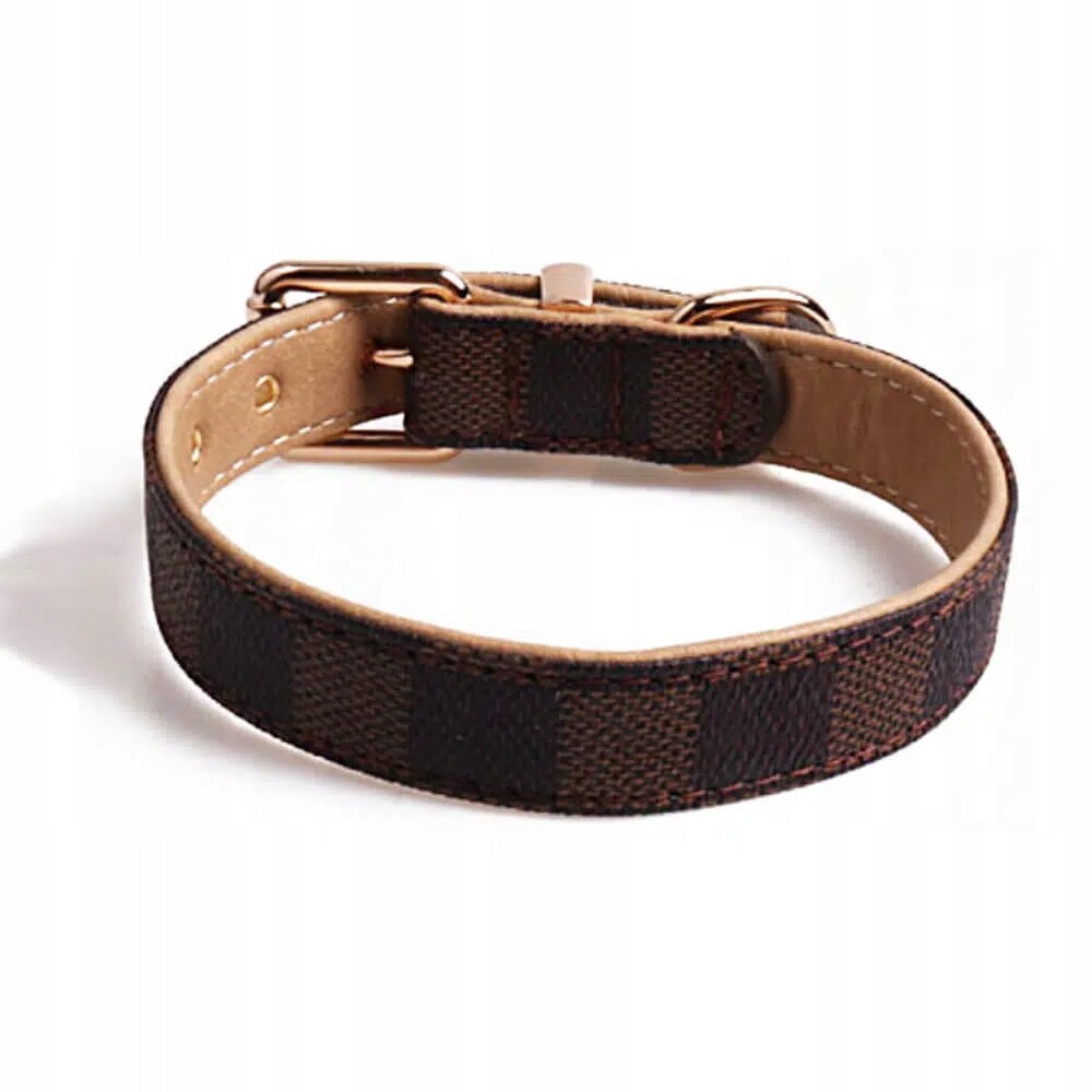 Obojek pro psa LV Chess s šachovnicí hnědý L