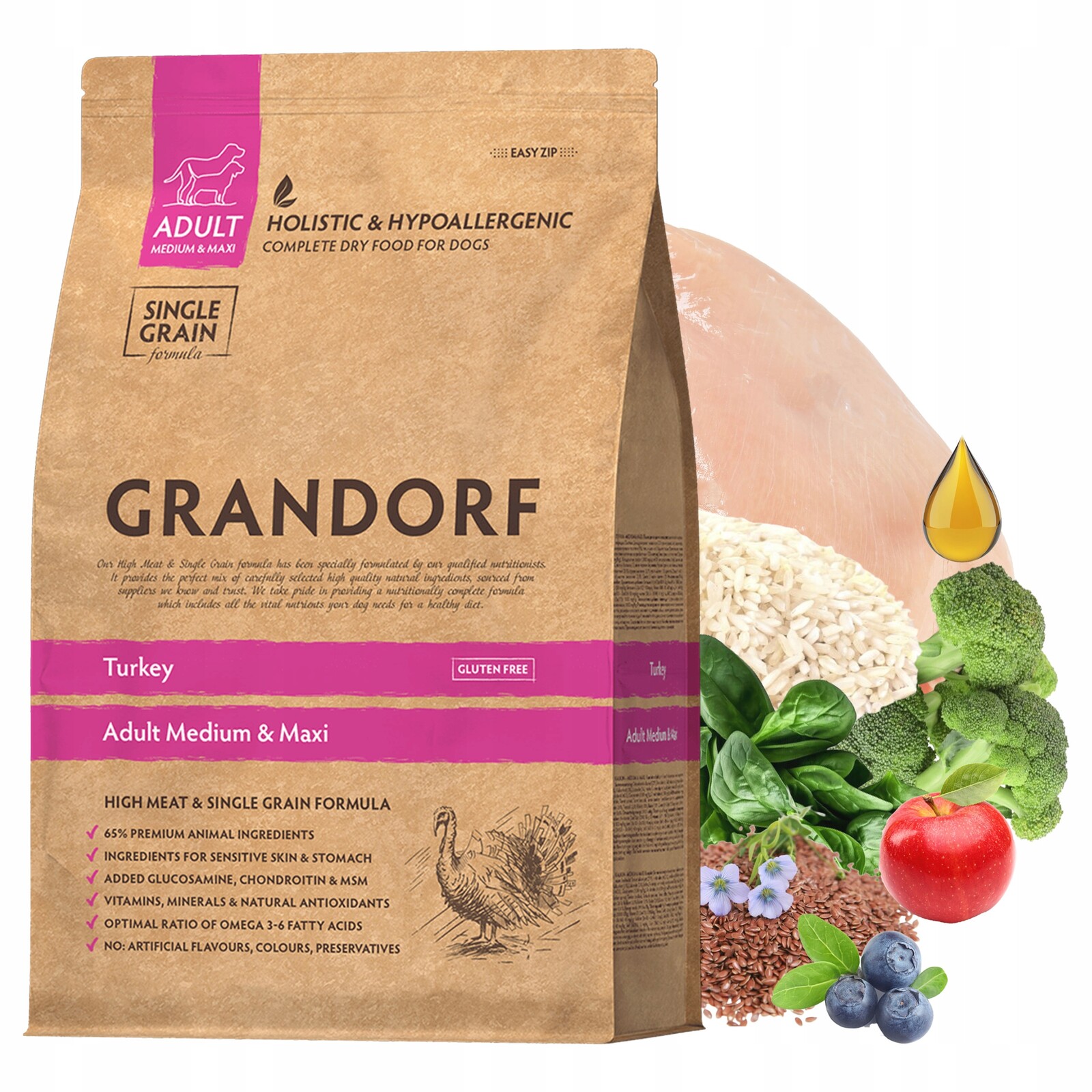 Grandorf Dog Medium&maxi Adult krmivo pro psy Krůta 3 kg