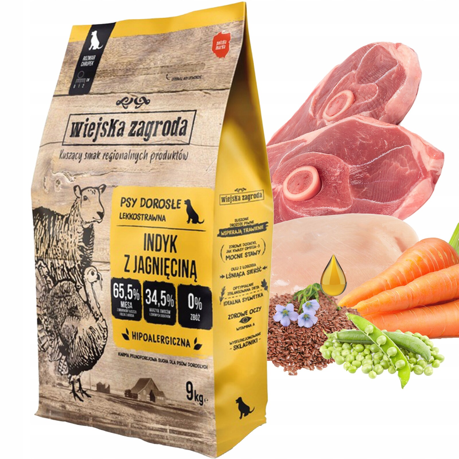 Wiejska Zagroda Krmivo Suché pro psa Krůta Jehněčí maso 9 Kg bez obilovin