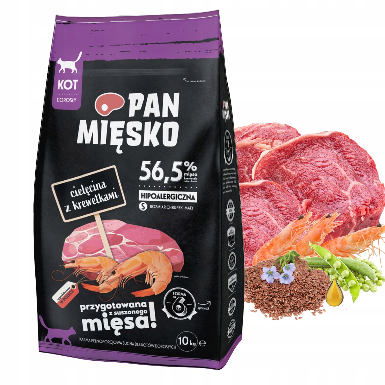 Pan Mięsko Krmivo suché pro kočky Telecí krevety Křupky 10 kg