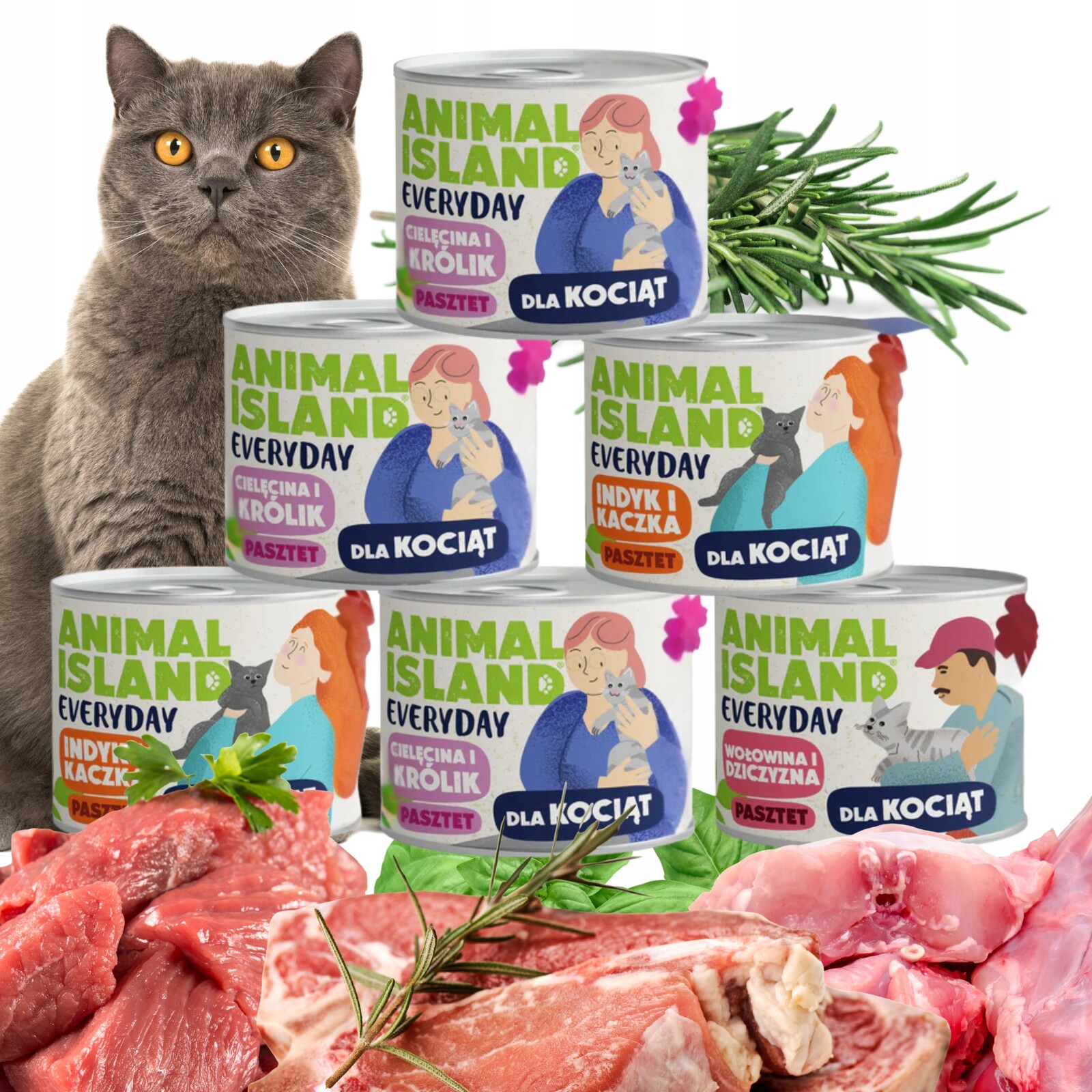 Krmivo pro kočky konzerva bez obilovin Animal Island mix chutí Everyday 185g 12 Ks