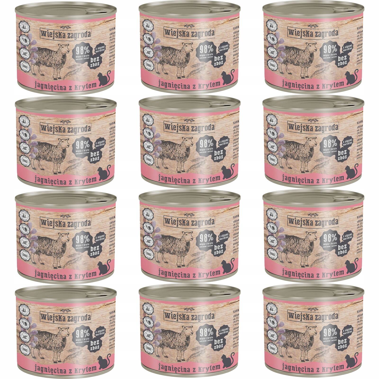 Wiejska Zagroda Krmivo pro kočky Jehněčí Kryl 12x200g