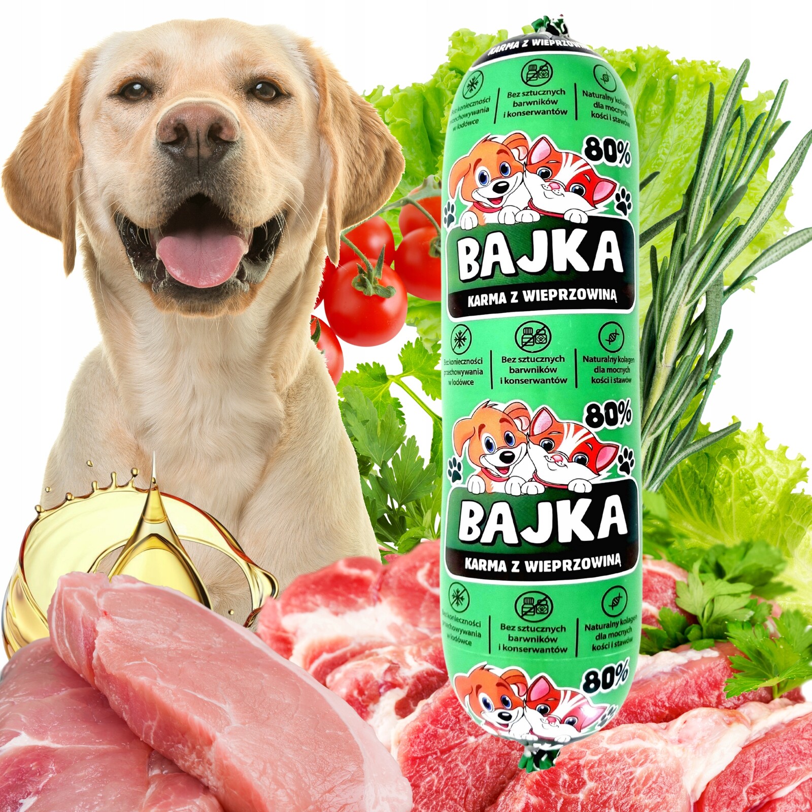 Vlhké krmivo pro psy tyčinka vepřové maso 80% masa bílkoviny 19 kg