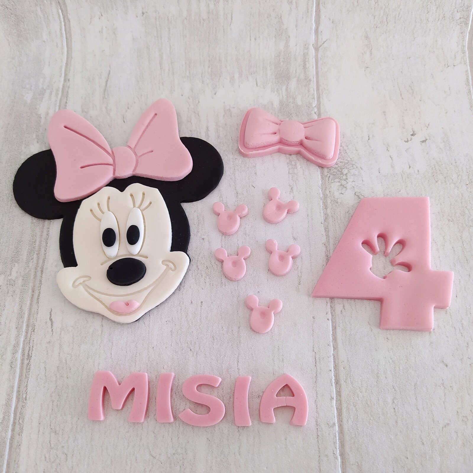 Minnie Mouse z cukrové hmoty figurka nápis číslice Sada barva světle růžová