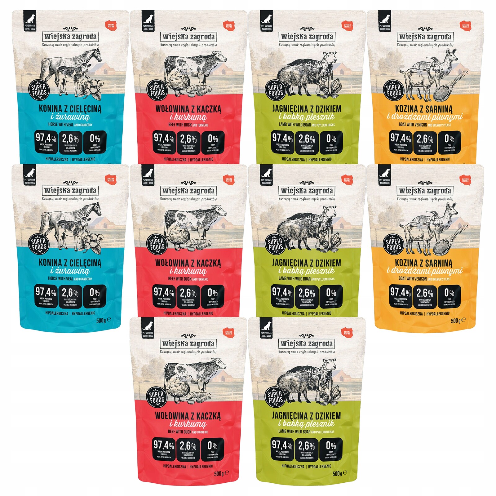 Wiejska Zagroda kompletní krmivo pro psy mix chutí 10 x 500 g