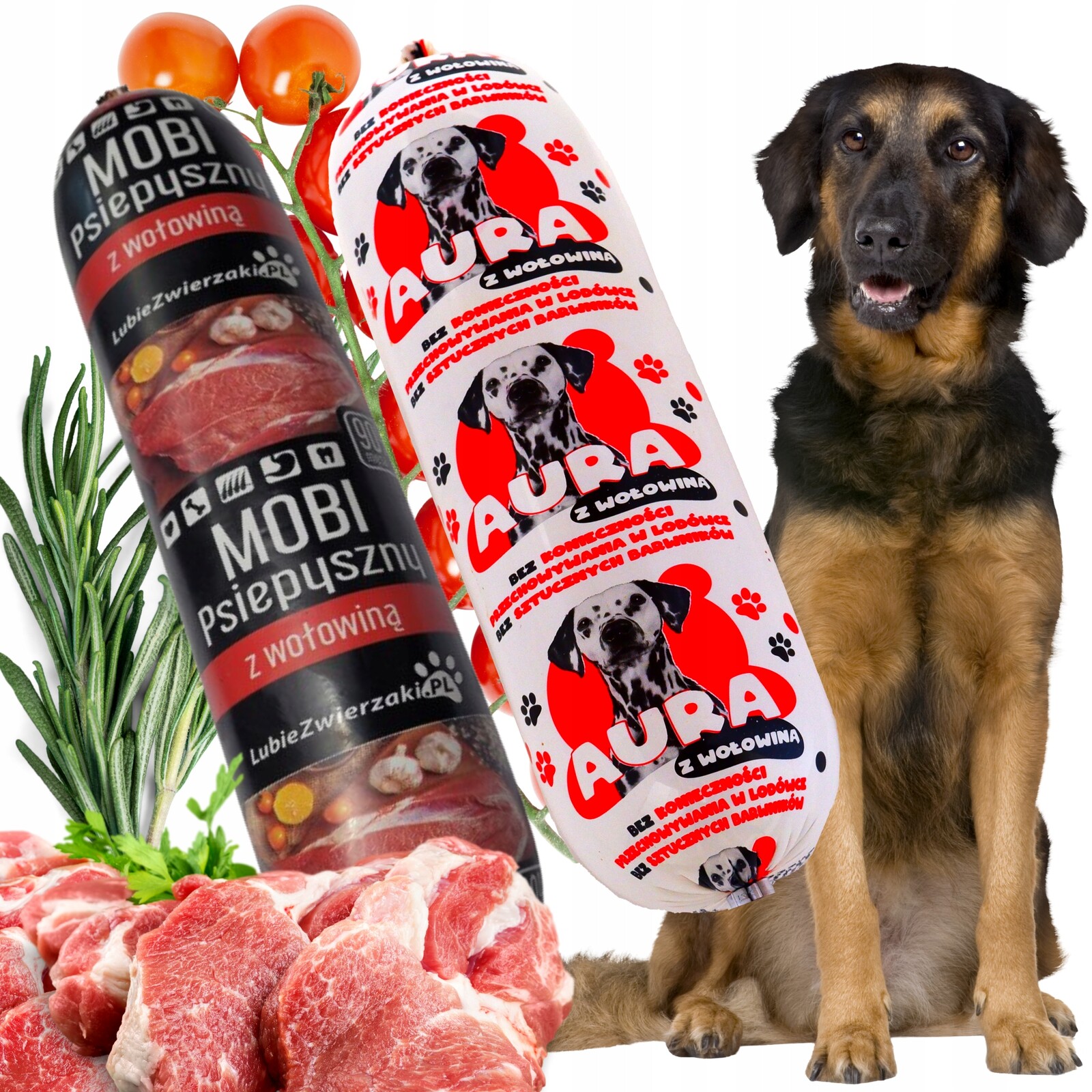 Vlhké krmivo pro psy, kompletní hovězí tyčinka Aura Mobi 1 kg 18 ks