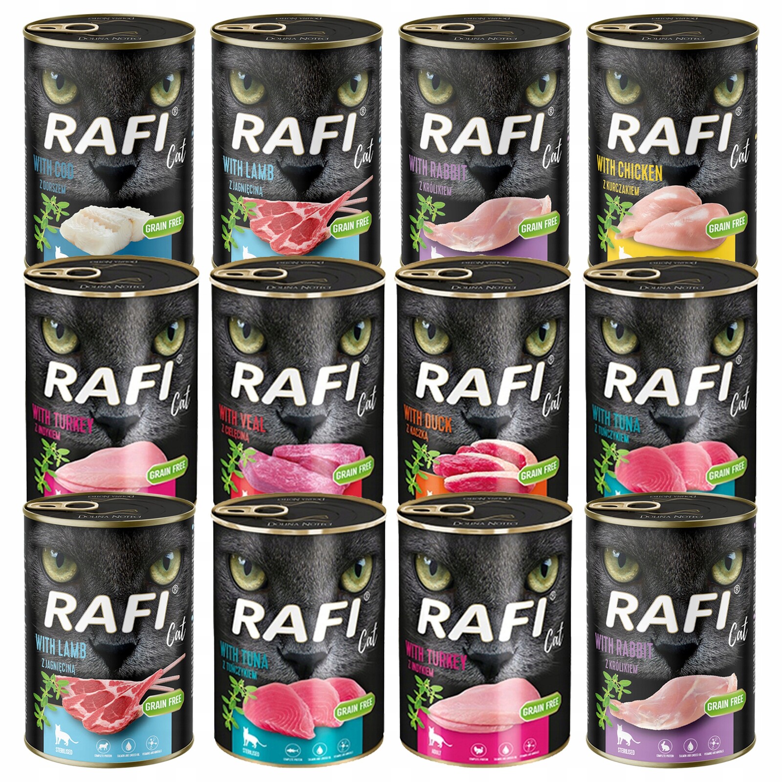 Rafi Cat Dolina Noteci Krmivo mokré pro kočky mix chutí 12 x 400 g bez obilovin