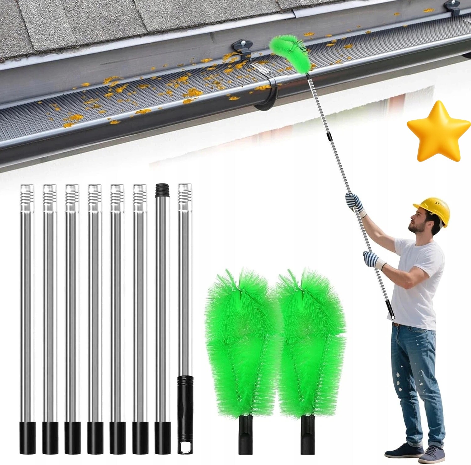 Teleskopický Regulovatelný Okapový Kartáč 8 Segmentů Ocel 31 Metrů