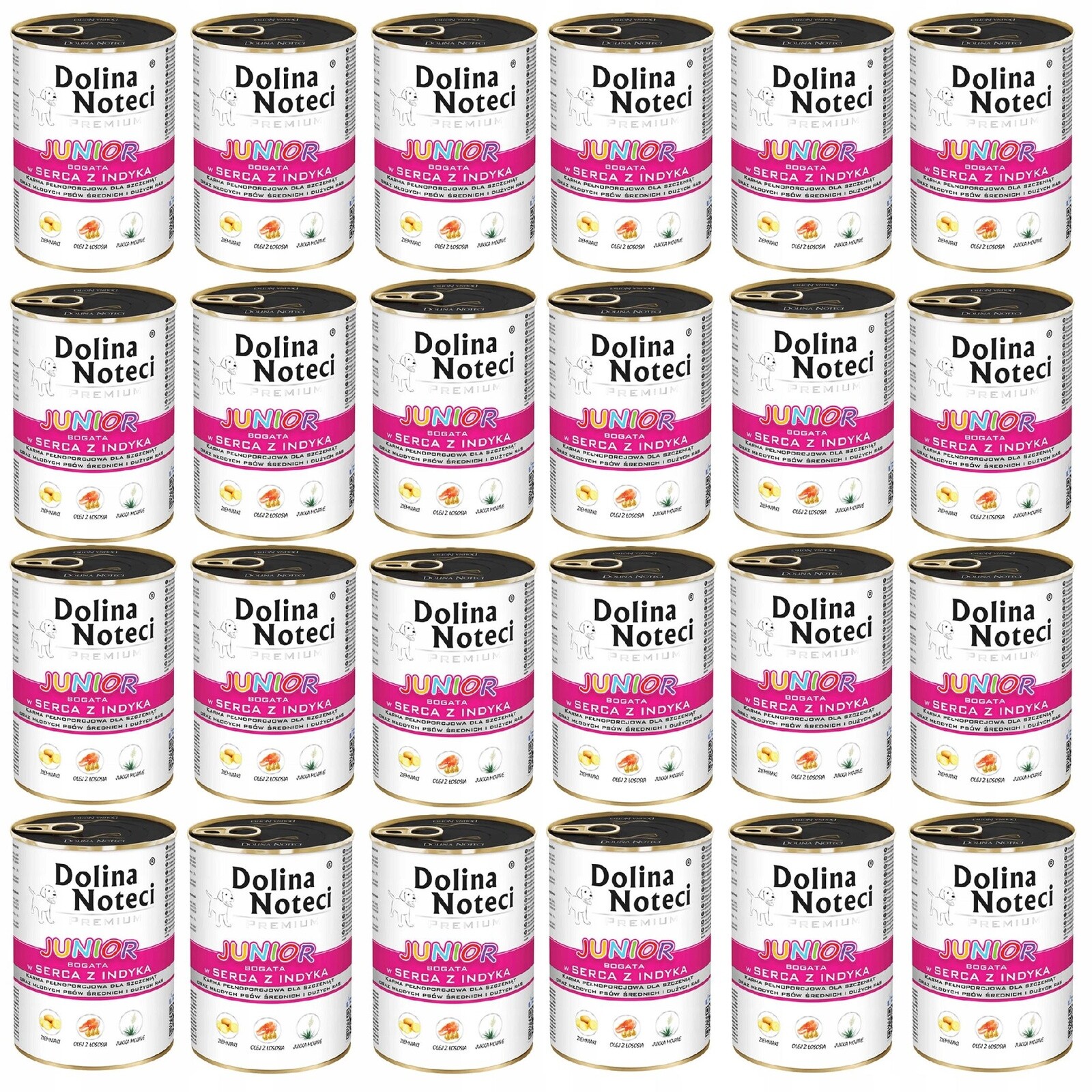 Dolina Noteci Junior Krmivo mokré pro štěňata Krůtí srdce 24 x 400 g