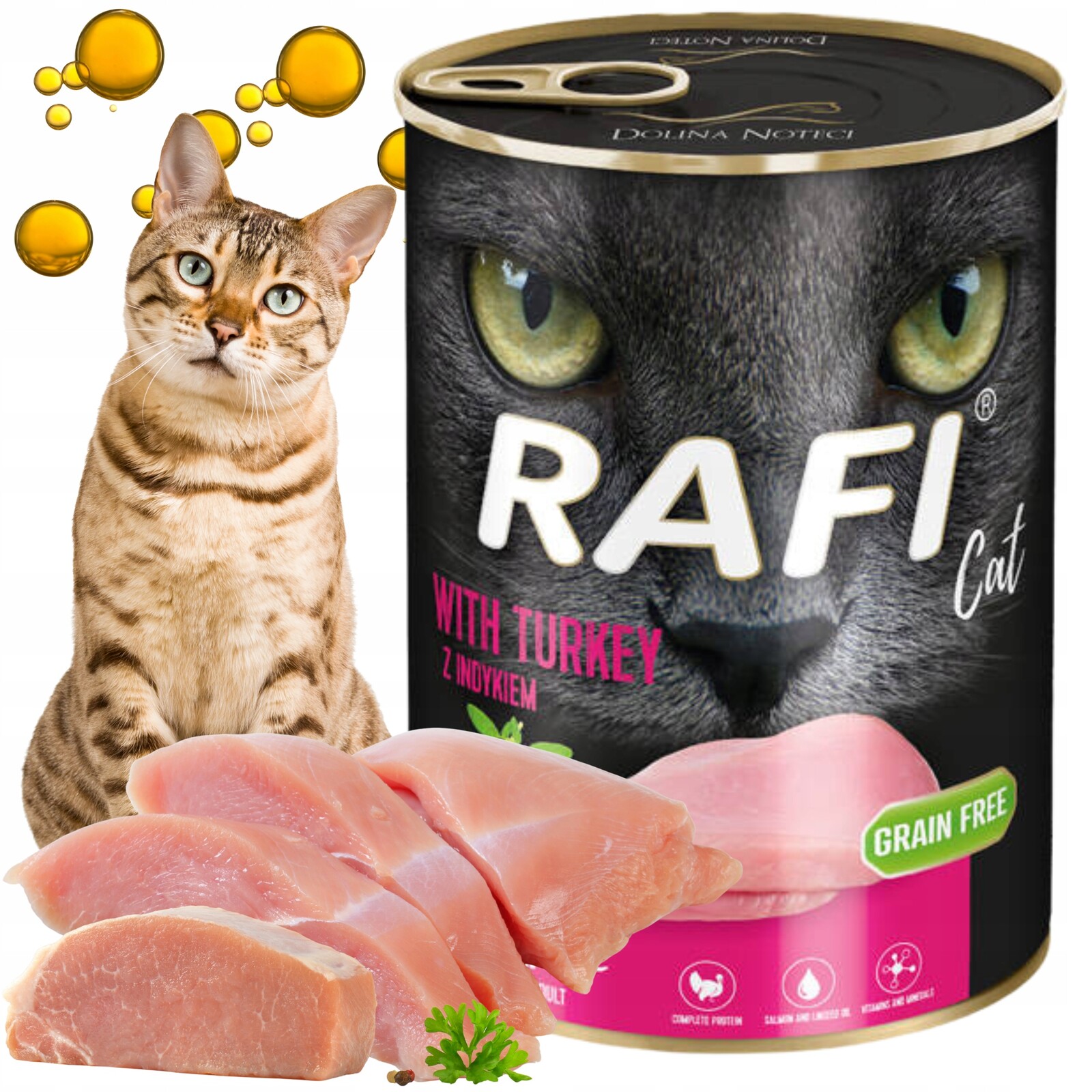 Mokré krmivo pro kočky konzerva Dolina Noteci Rafi Cat taurin krůta 400 g x 12 g