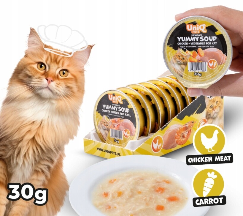 UniQ Pets Kuřecí vývar a zelenina 8x30 g Sada Tácků Polévka Pro Kočky