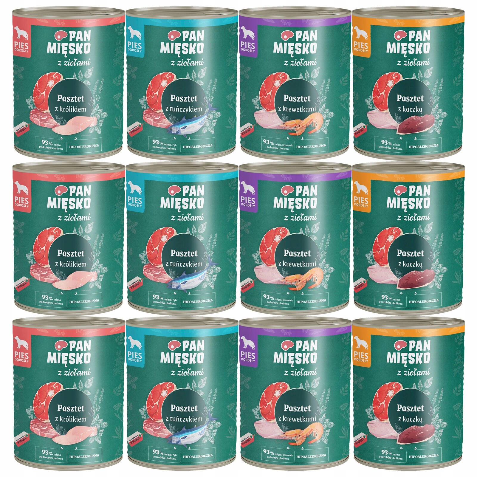 Pan Mięsko s bylinkami krmivo pro psy Paštika mix chutí 12 x 800 g