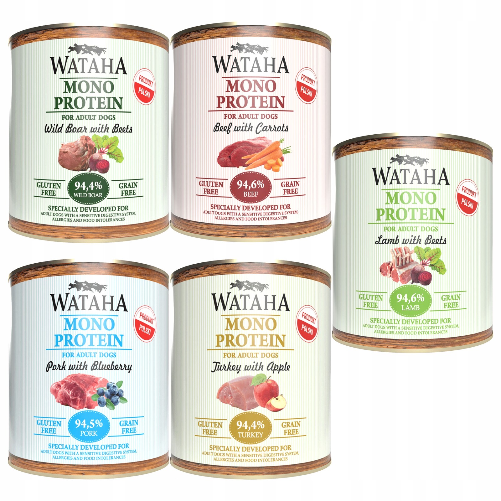 Wataha Mono Protein Adult krmivo pro psy Mix Chutí 5 x 800 g