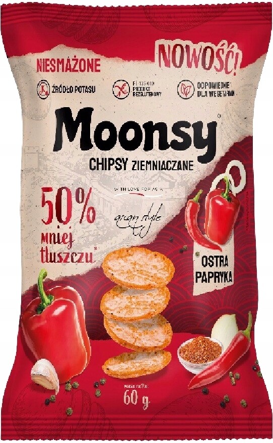 Euro Wafel Moonsy Bramborové Chipsy s příchutí pálivé papriky 60 g 12 kusů