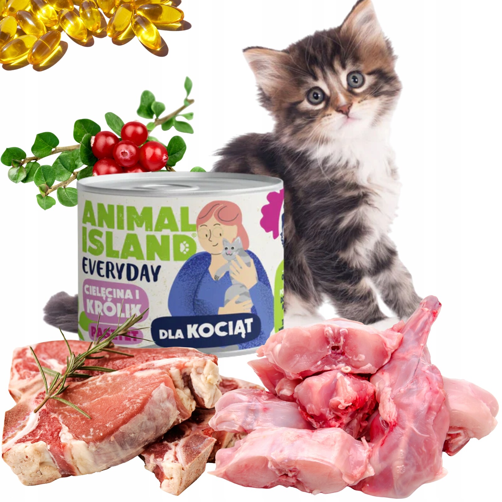 Krmivo pro kočky bez obilovin Animal Island telecí králík Everyday 185g 12 Ks