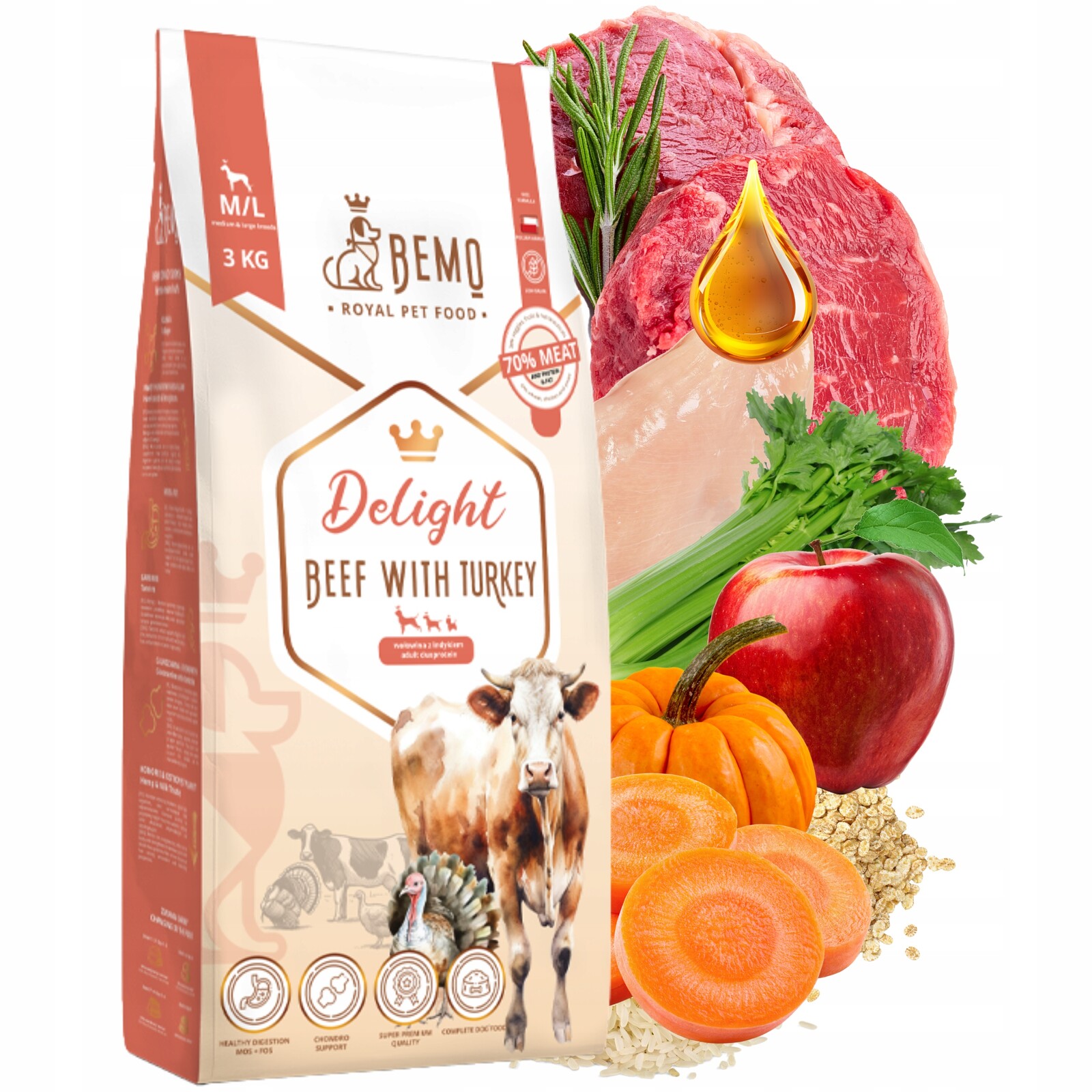Bemo Delight Krmivo pro psy Hovězí maso Krůta střední velká plemena M/L 3 kg