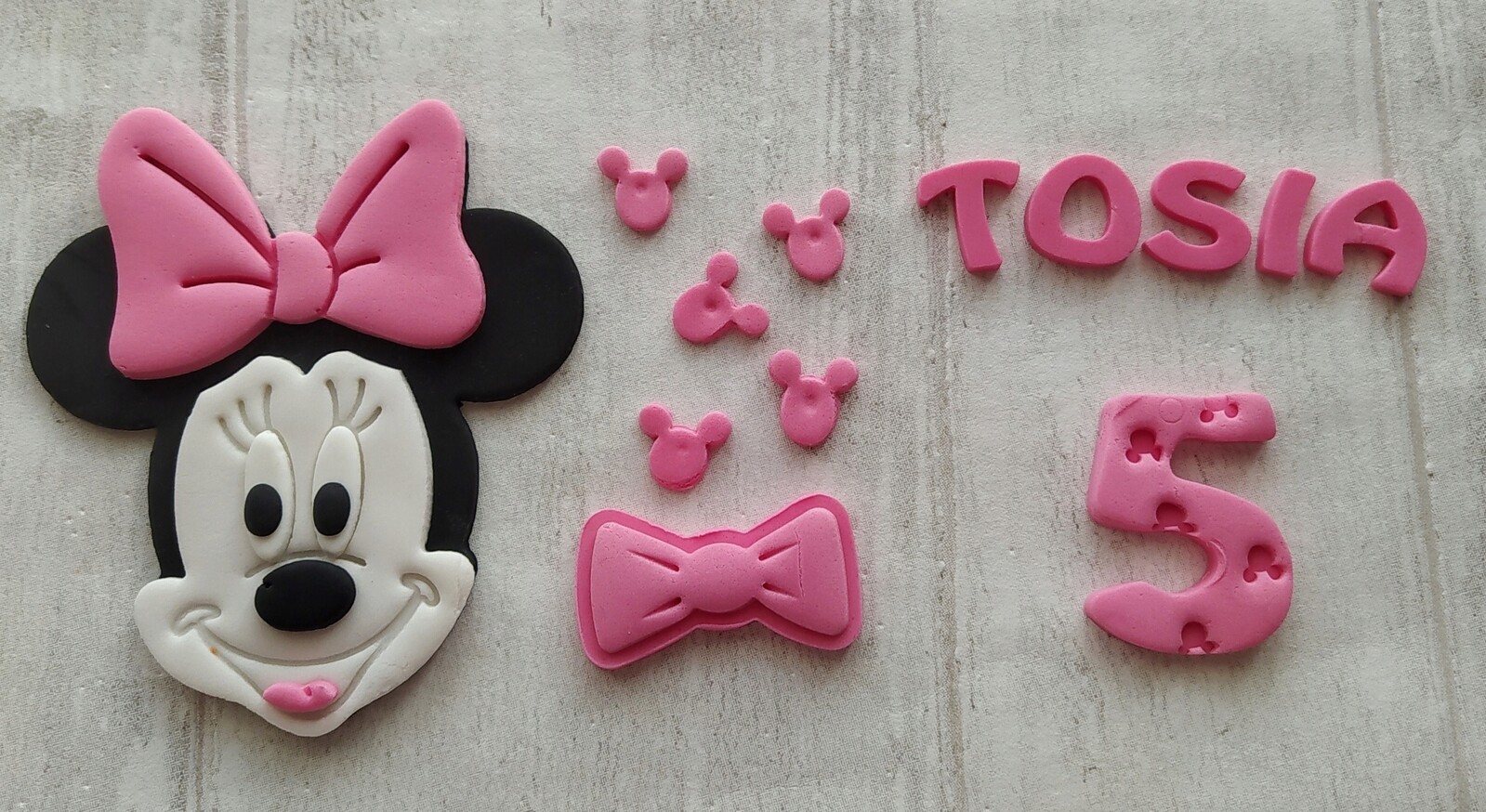 Minnie Mouse z cukrové hmoty, figurka s číslicí a nápisem, fuchsiová sada