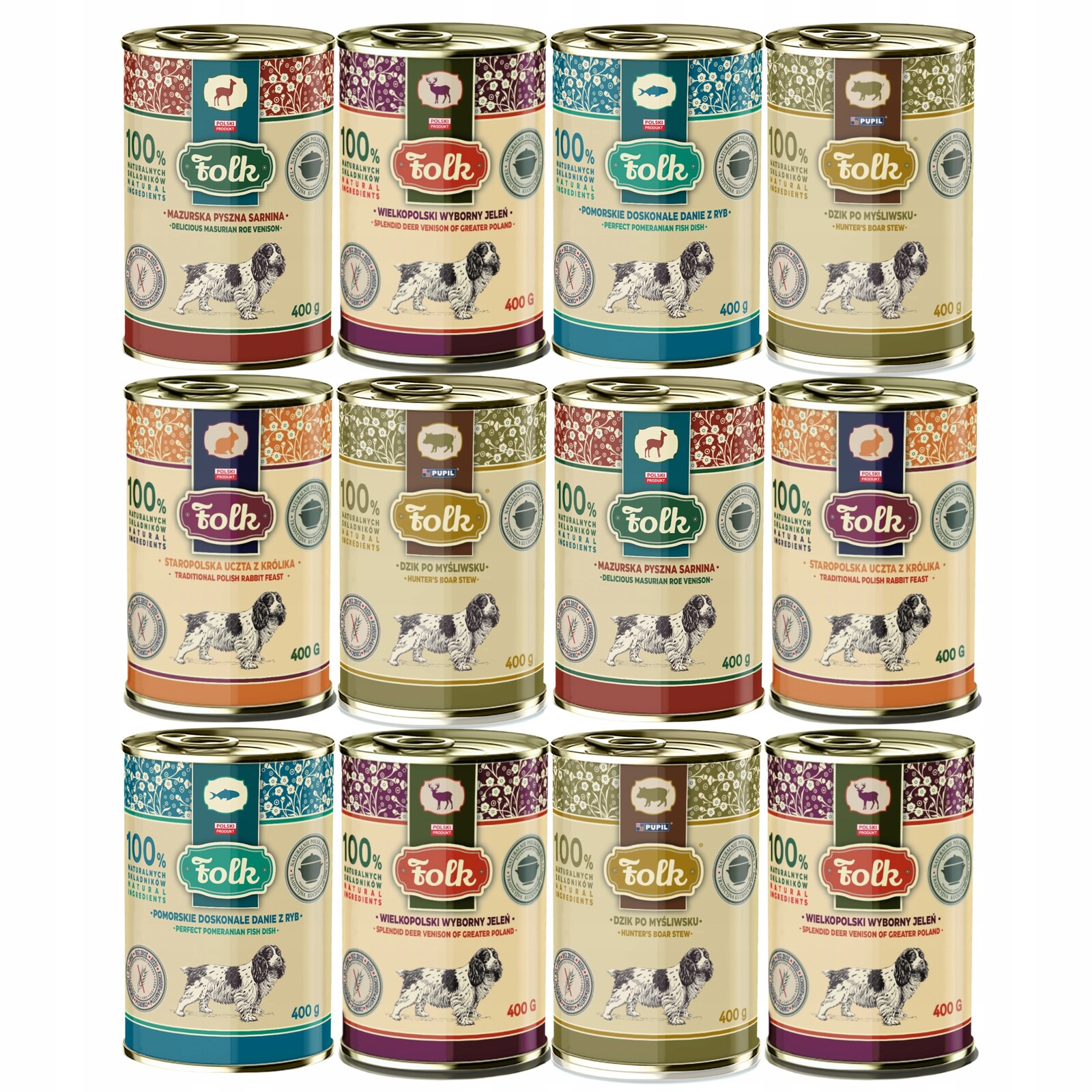 Folk Krmivo mokré pro psa mix chutí 12 x 400 g, zdravé, bez obilovin