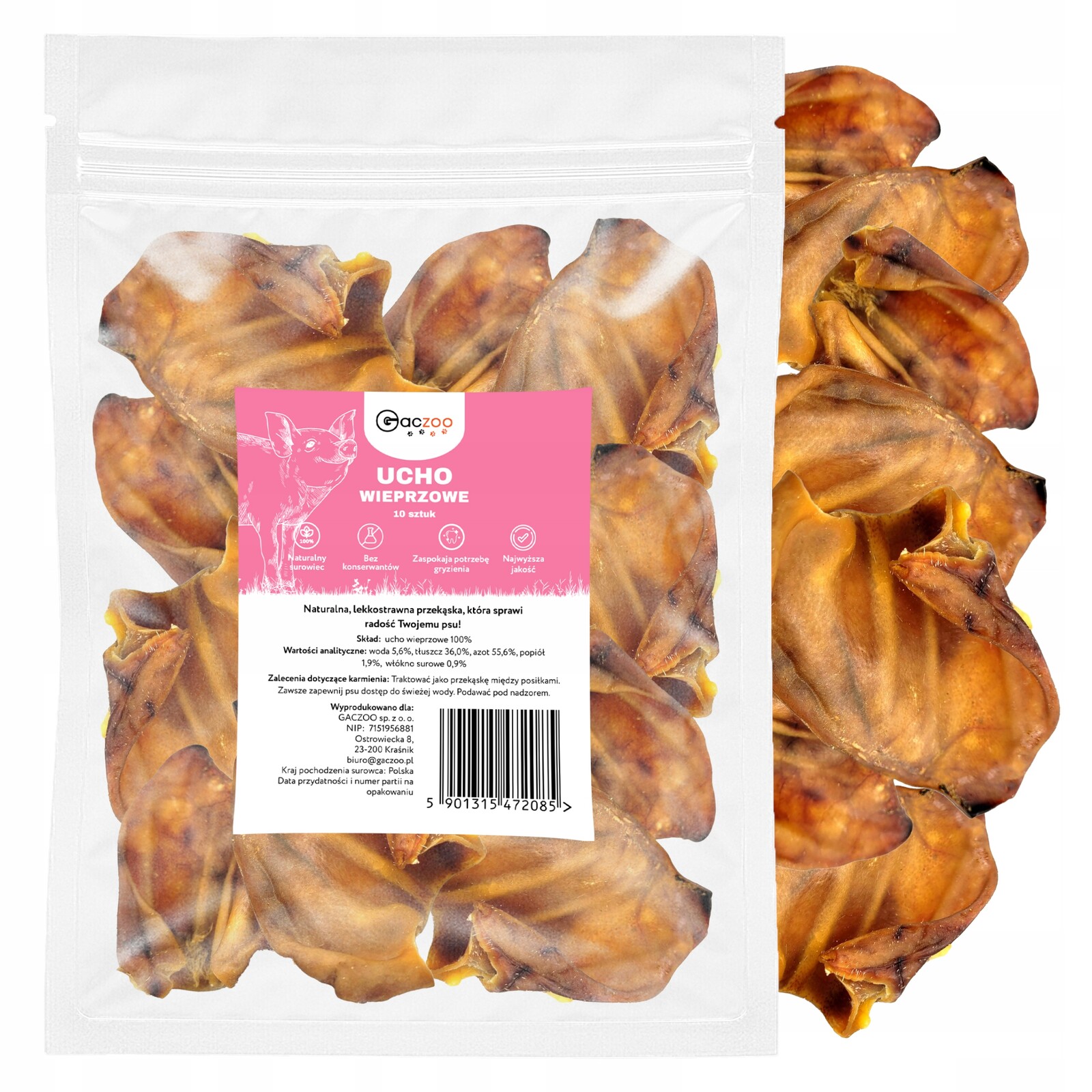Psí pamlsek Vepřové ucho 20 ks Gaczoo 100% přírodní pamlsek