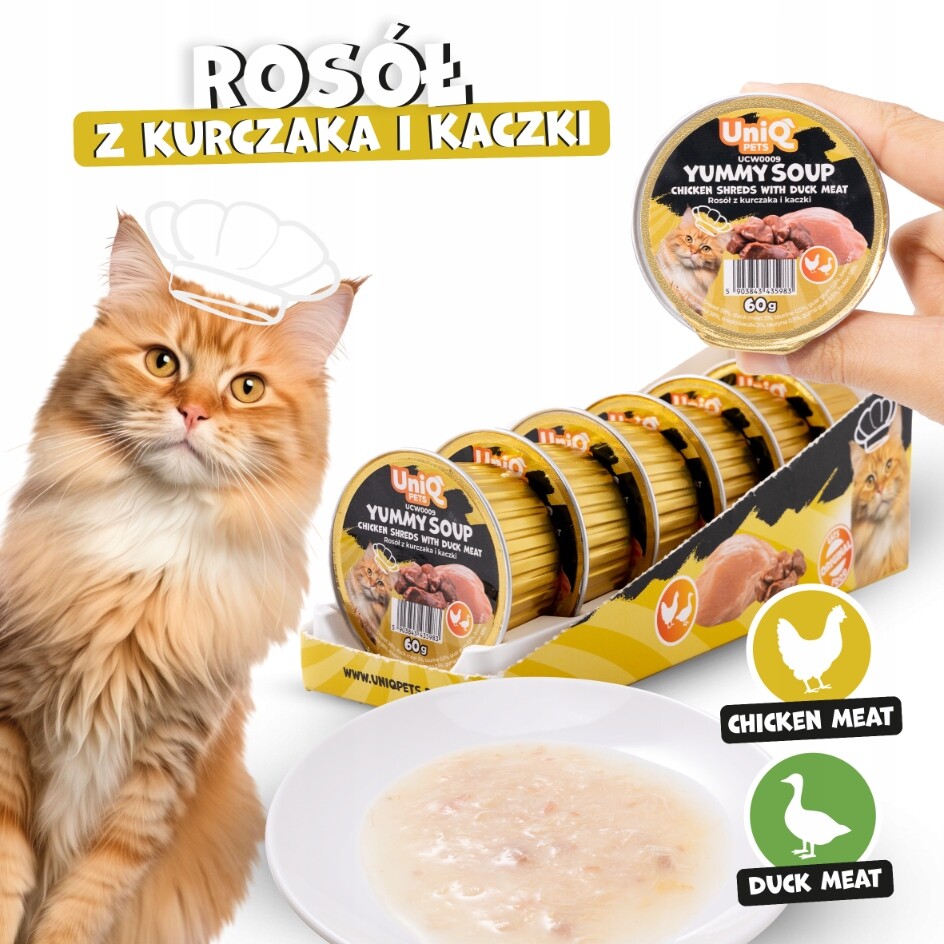 UniQ Pets Kuřecí a kachní vývar 6x60g Soup Pamlsek Pro Kočky