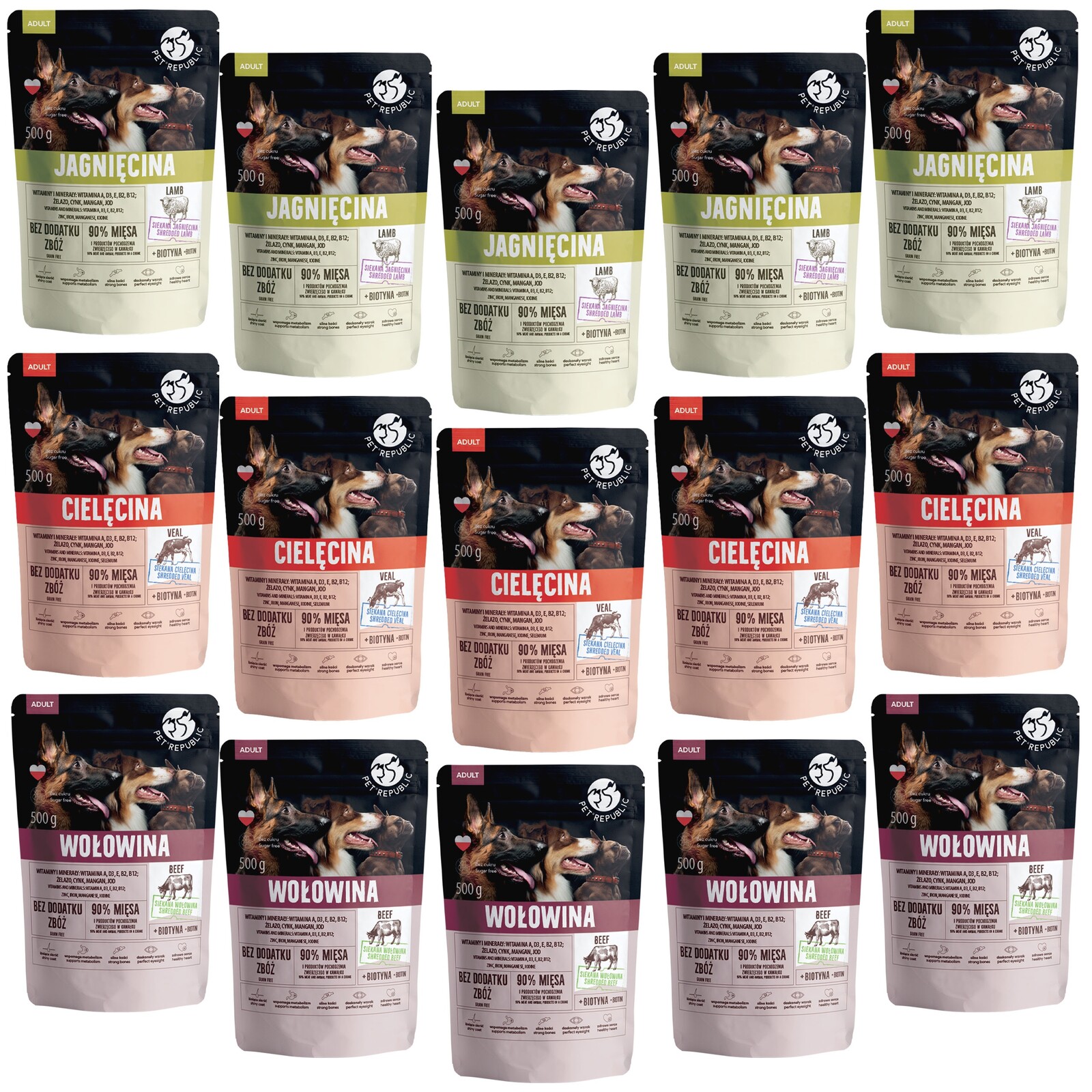 Pet Republic krmivo pro psy mix chutí 15 x 500 g