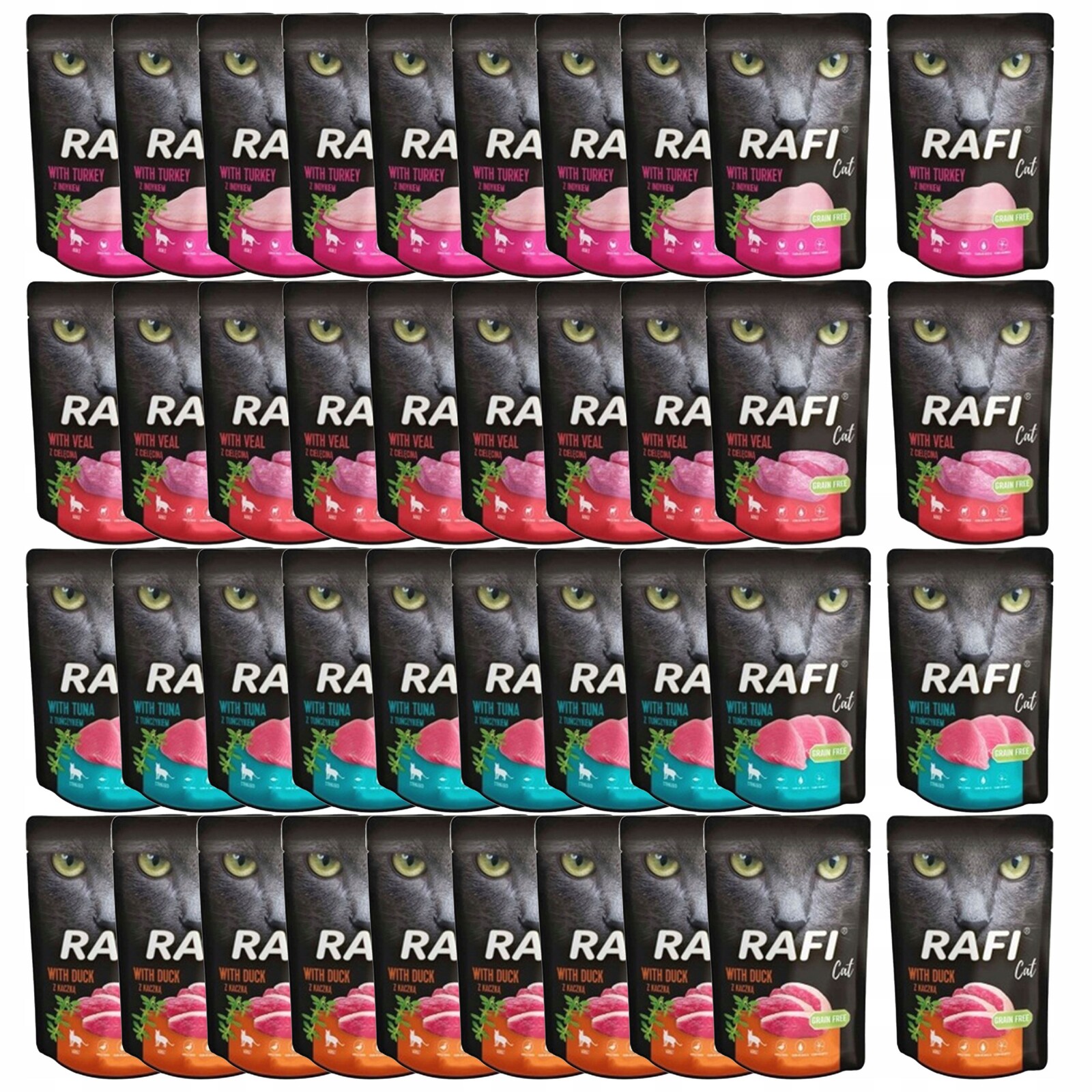 Rafi Cat Mokré krmivo pro kočky Dolina Noteci mix chutí 40 x 100 g bez obilovin