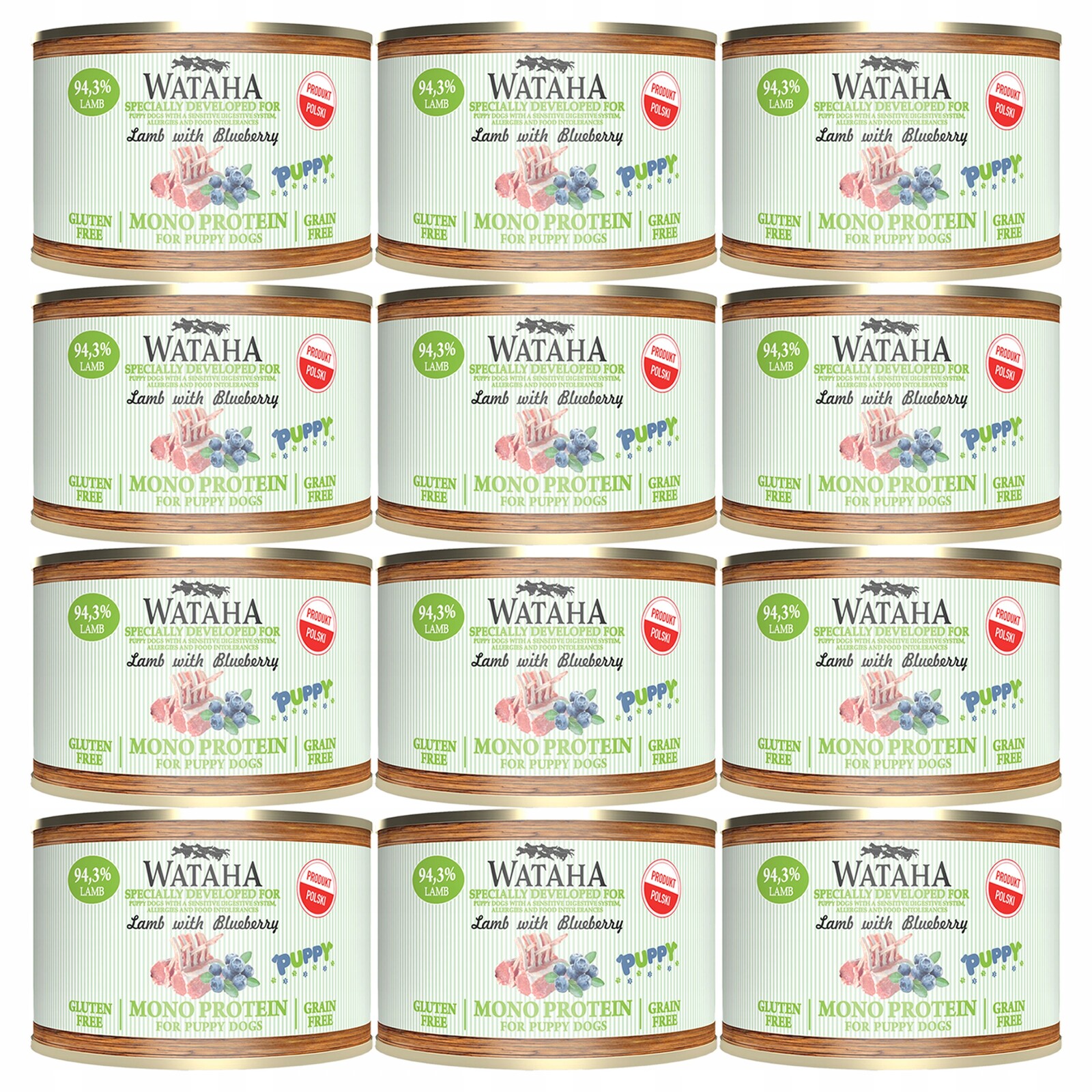 Wataha Mono Puppy krmivo pro štěňata Jehněčí s borůvkou 12 x 185 g