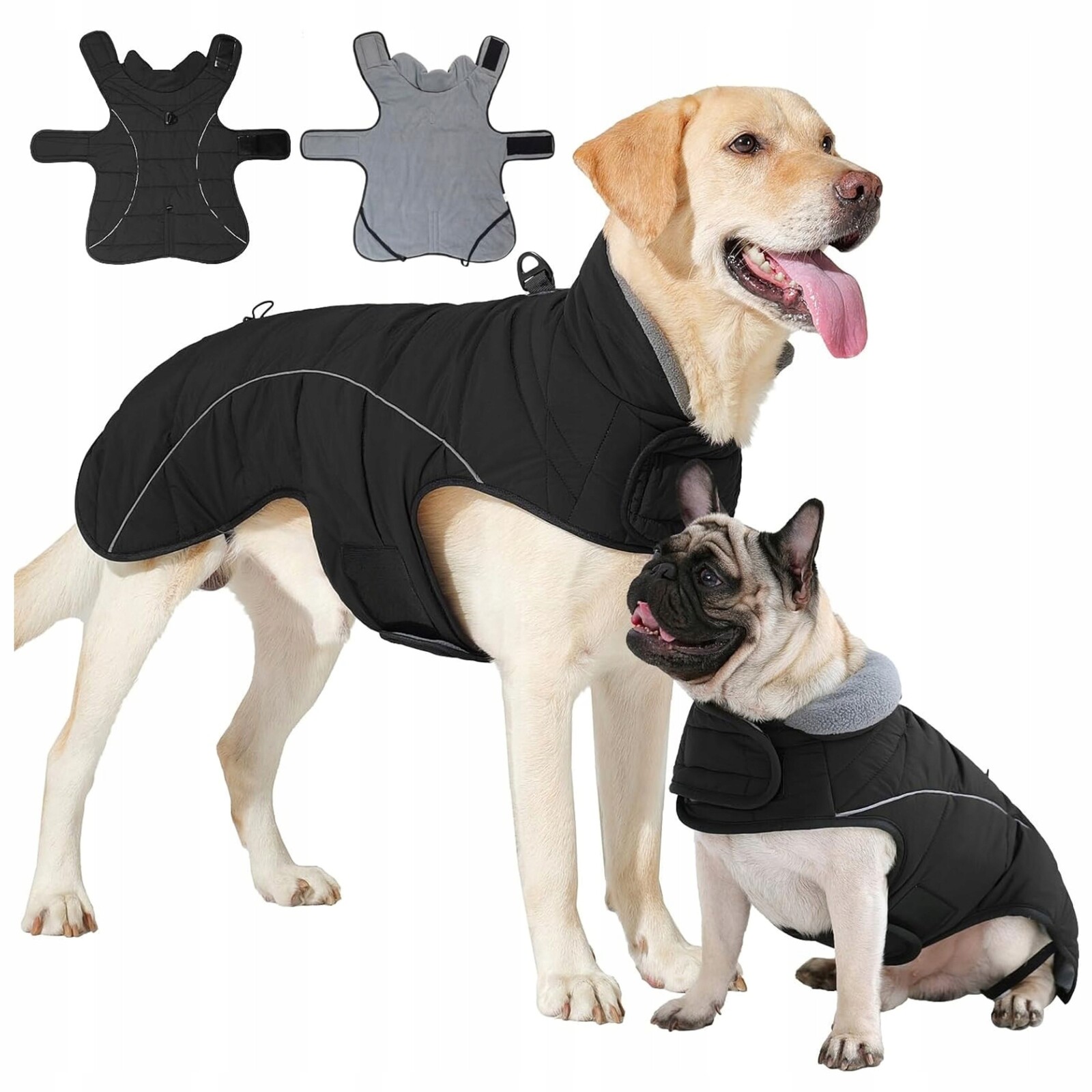 Bunda pro psa s polarem XXL Reflexní černá Vestavěný postroj