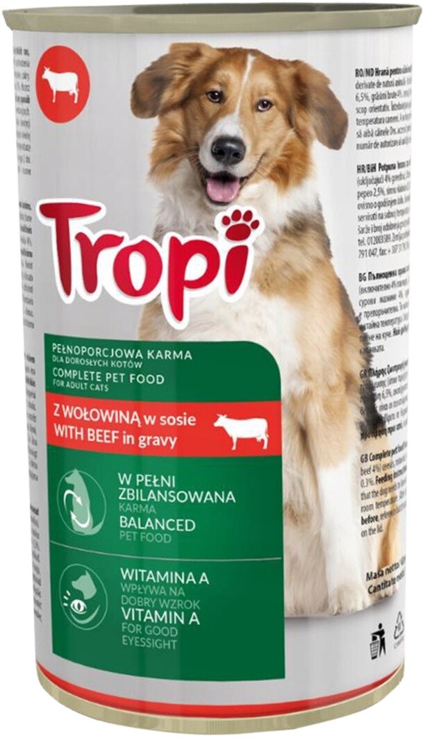 Krmivo pro psa mokré Tropi hovězí maso vitamíny minerály 1250 g 12 kusů