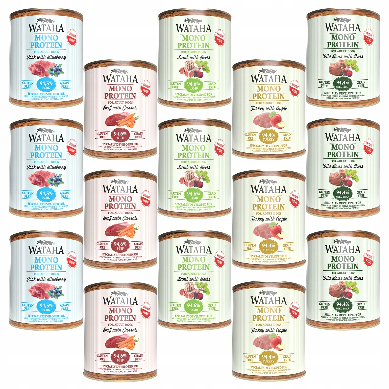 Wataha Mono Protein Adult krmivo pro psy Mix Chutí 15 x 800 g