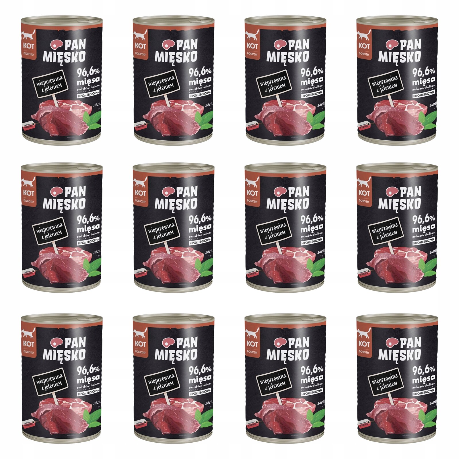 Pan Mięsko Bezobilné Krmivo pro kočky Vepřové jelen 12 x 400 g