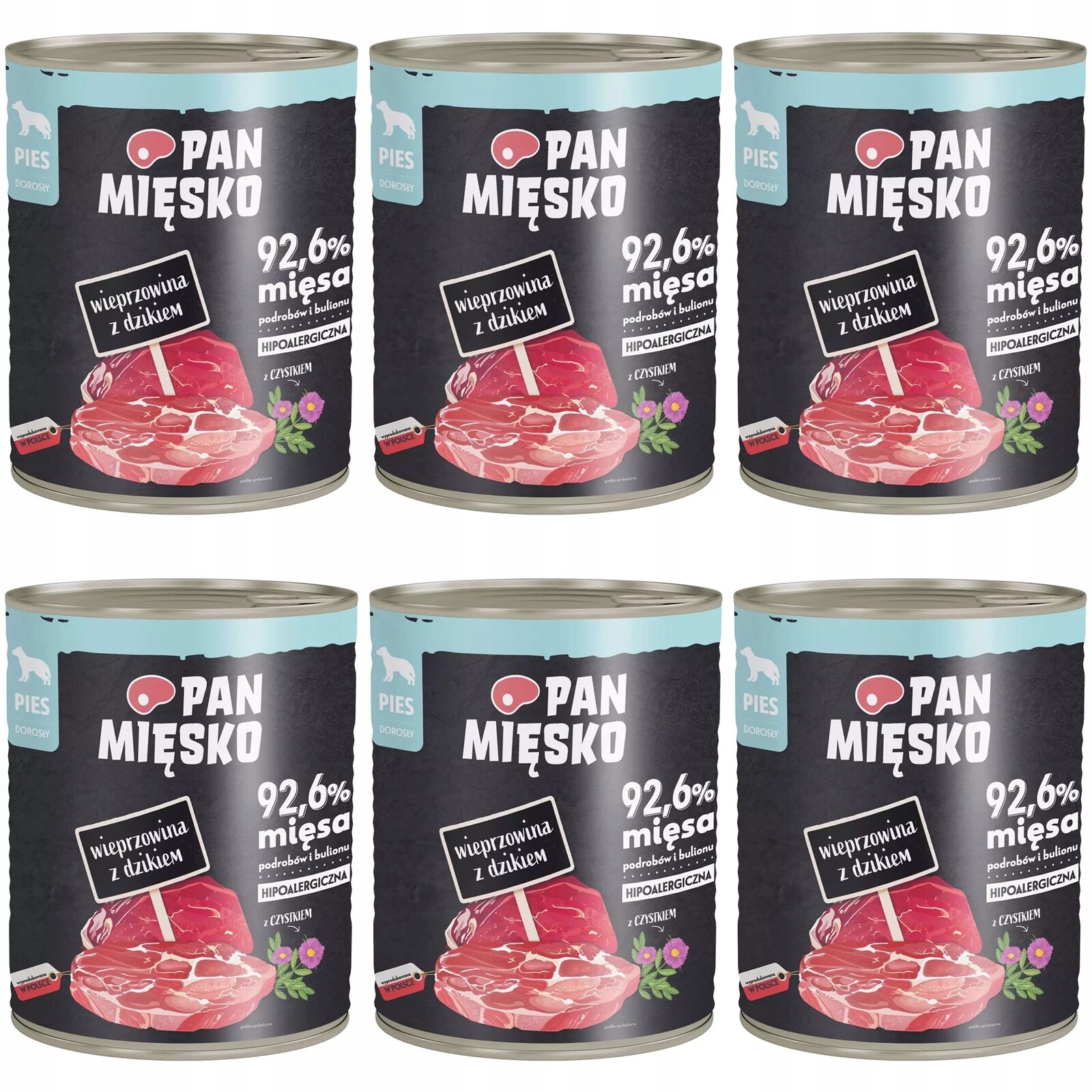 Pan Mięsko Vepřové maso Divoké krmivo pro psa mokrá konzerva 6 x 800 g bez obilovin