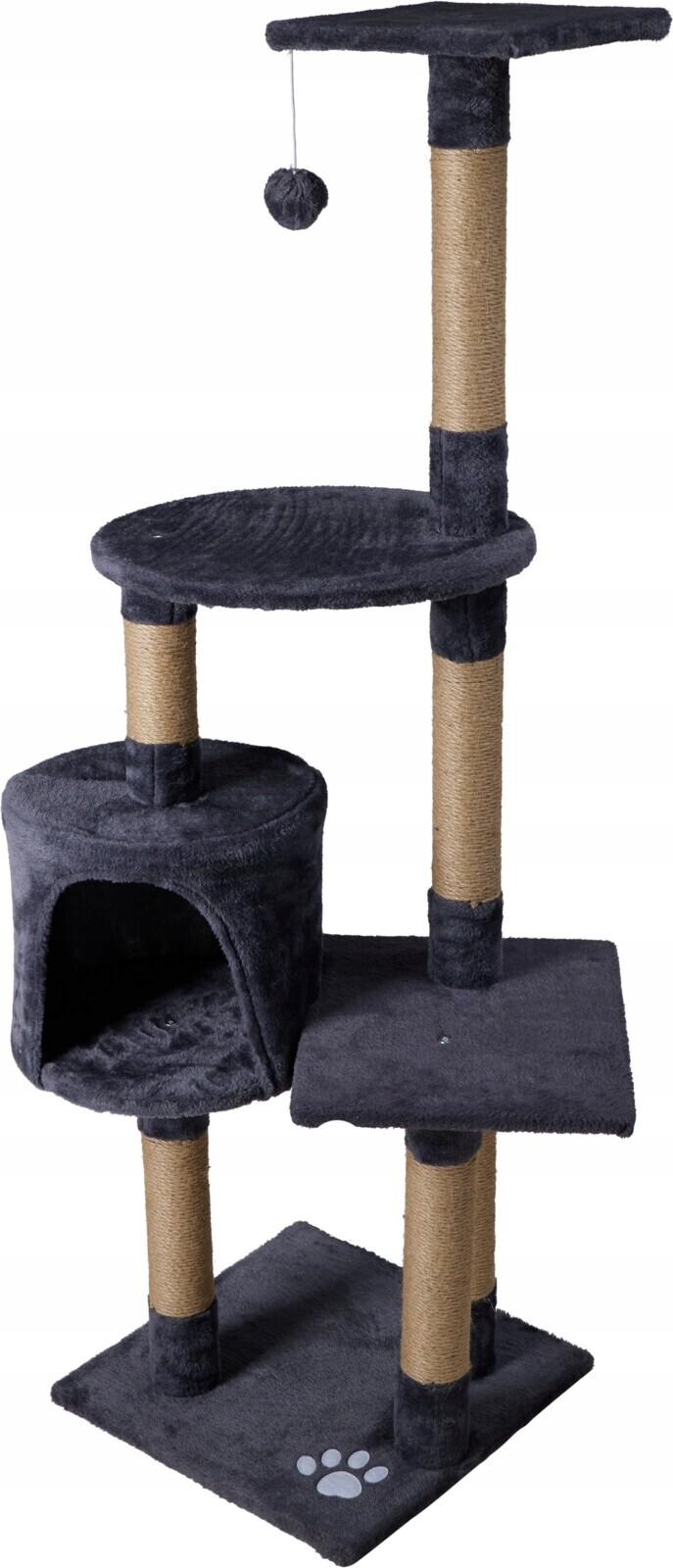 Škrabadlo pro kočky Věž 140 Cm s domečkem a hračkou – Šedá