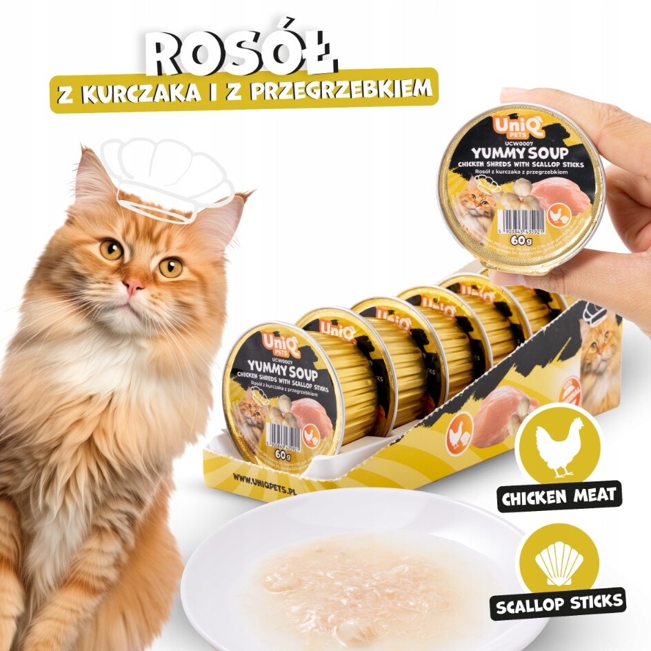 UniQ Pets Kuřecí vývar s hřebenatkami 6x60g Soup Pamlsek Pro Kočky