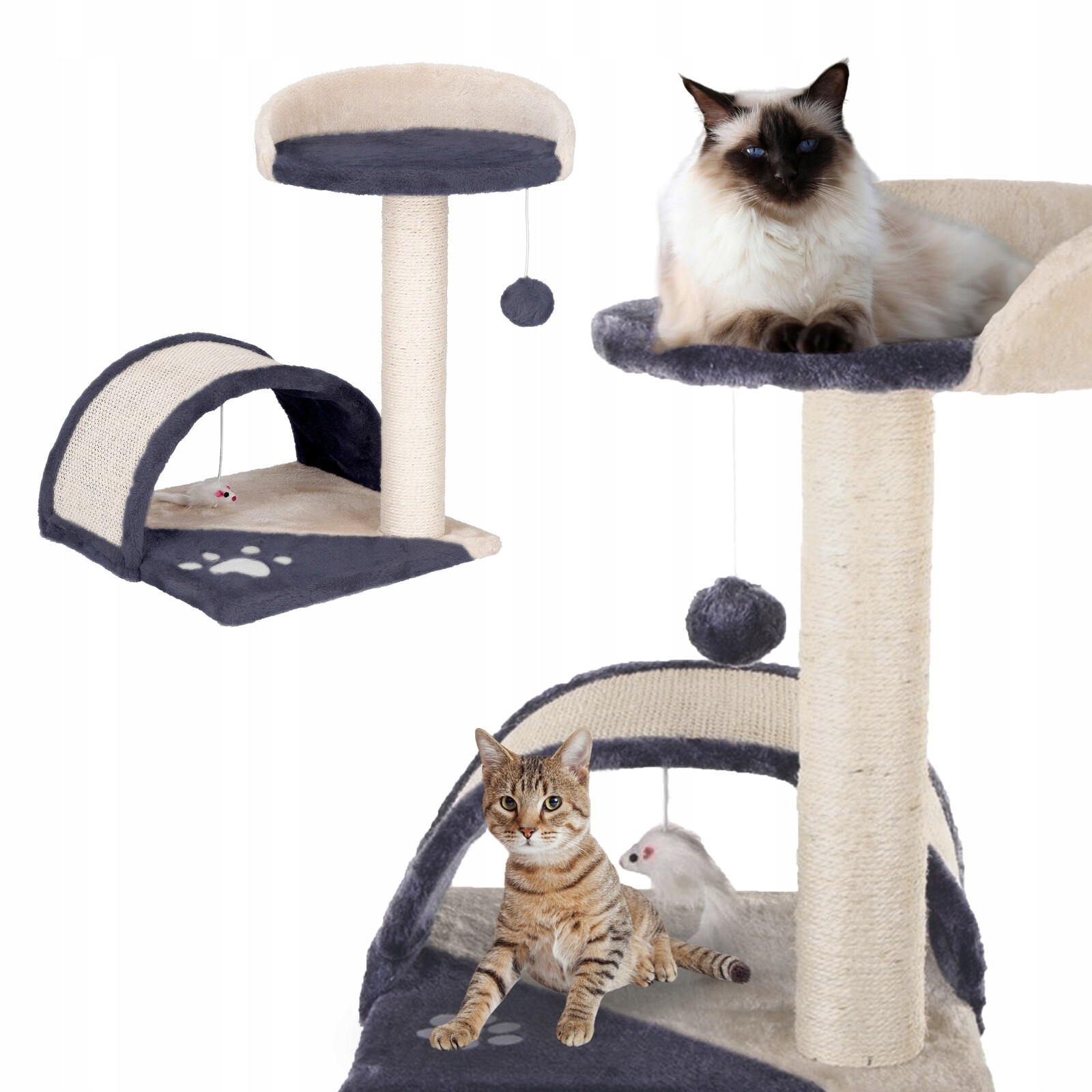 Škrabadlo pro kočky Gaczoo s podstavcem a hračkou, tmavě šedé, 35 x 35 x 42 cm