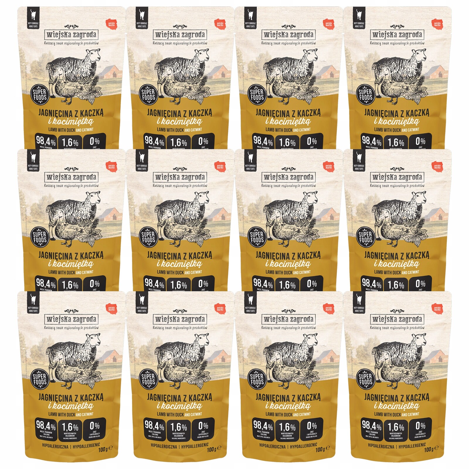 Wiejska Zagroda krmivo pro mokré kočky Jehněčí kachna s koťátkem 12 x 100 g