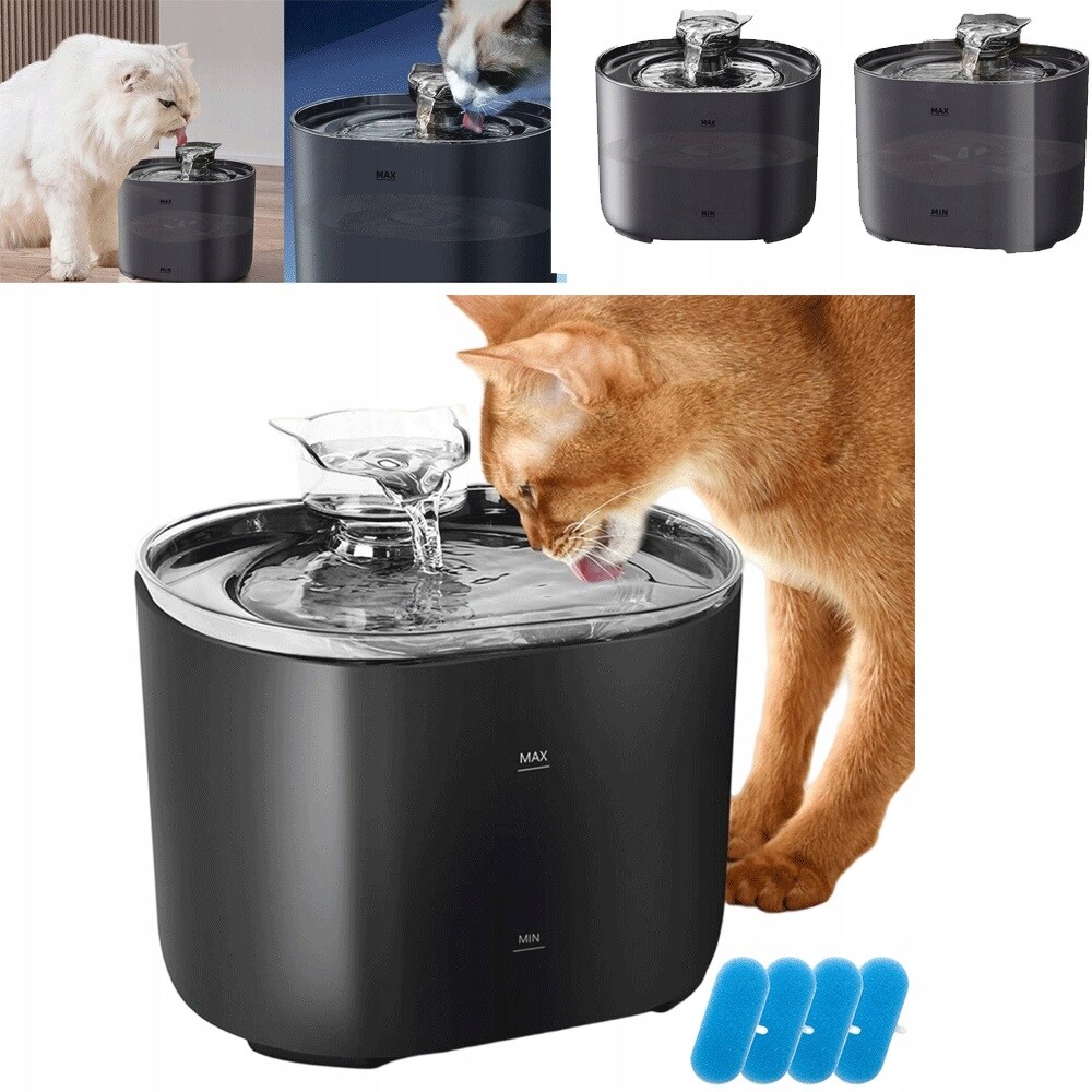 2.2L Fontána Černá S Protékající Vodou Pro Zvířata