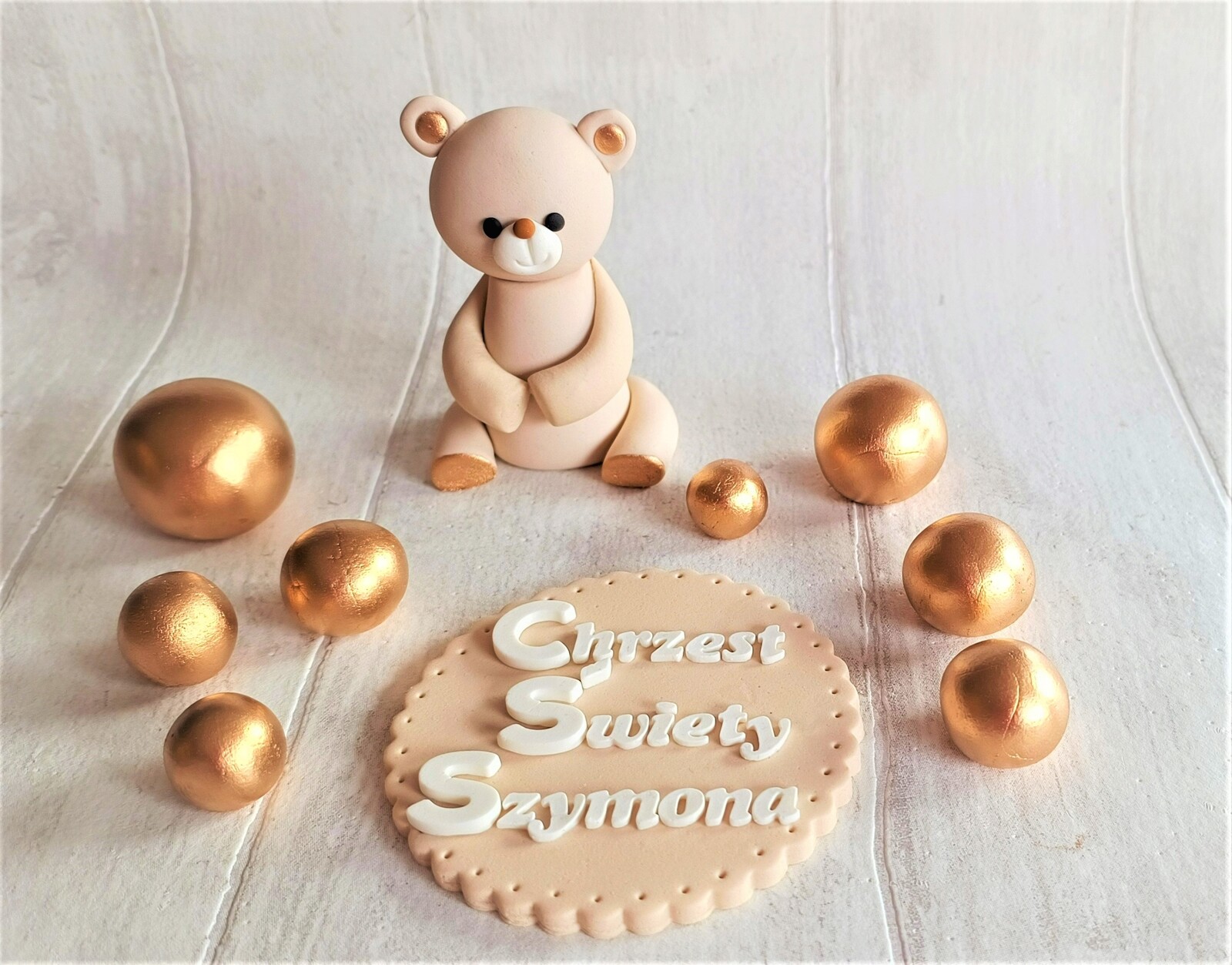 Medvídek medvídek zlaté koule etiketa Křest Svaté jméno Sada z cukrové hmoty