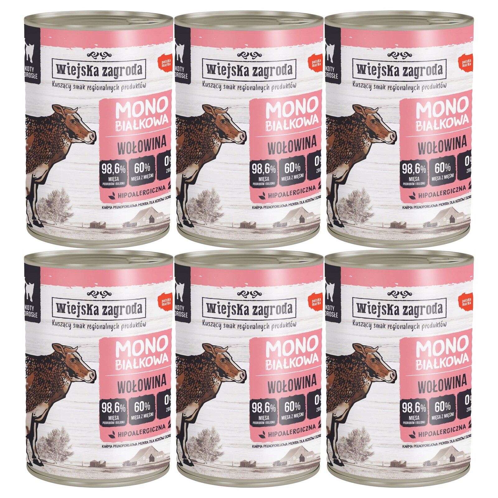 Wiejska Zagroda Mono Krmivo mokré pro kočky 6 x 400 g Hovězí maso