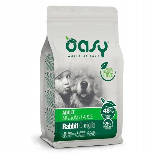 Krmivo suché pro psy Oasy One Animal Protein Adult M/L Králík 12 kg