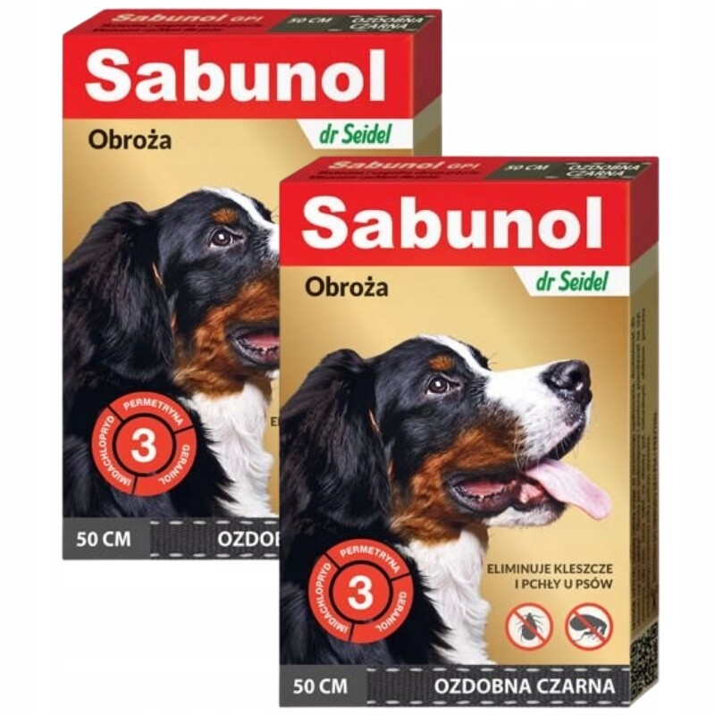 2x Sabunol – ozdobný černý obojek proti blechám a klíšťatům pro psa 50 cm