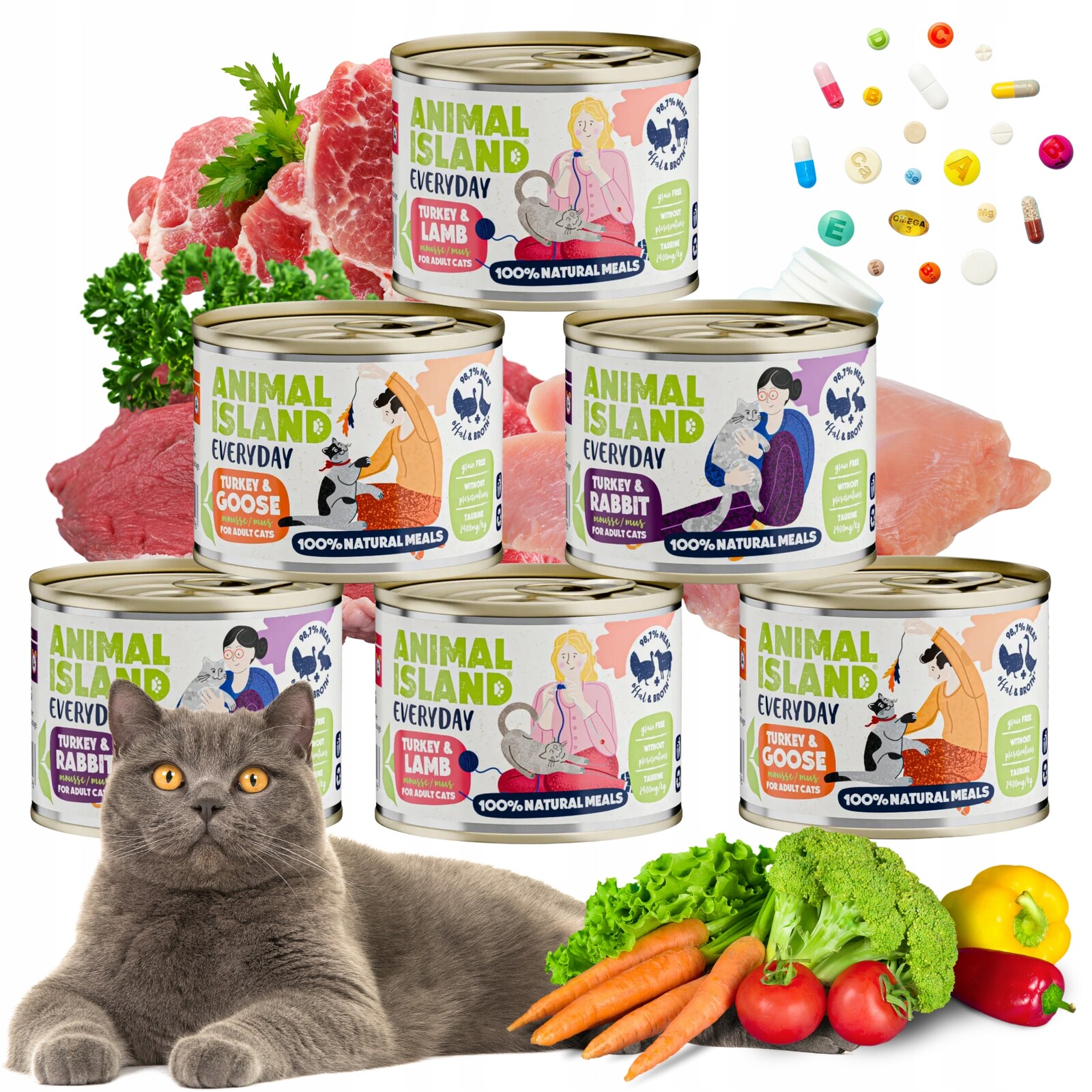 Krmivo pro kočky bezobilná konzerva Animal Island MIX Everyday 200 g 12 Ks
