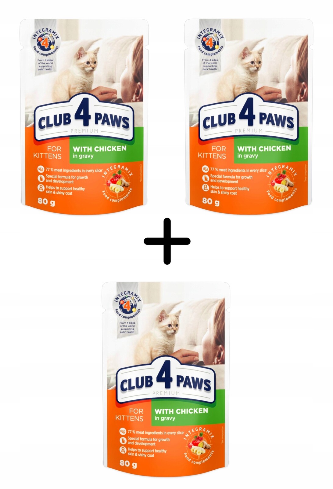 Vlhké krmivo pro koťata 72 x 80 g s kuřecím masem v omáčce Club 4 Paws