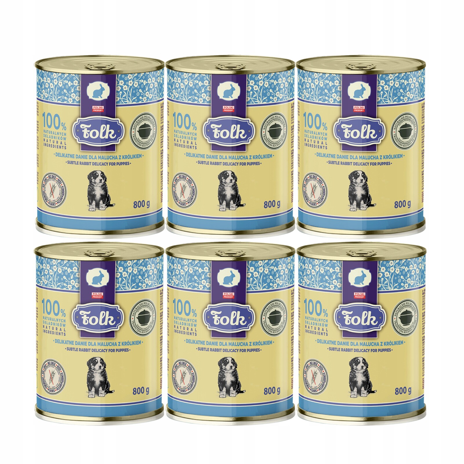 Folk Junior Krmivo mokré pro štěňata Jídlo Králík 6 x 800 g