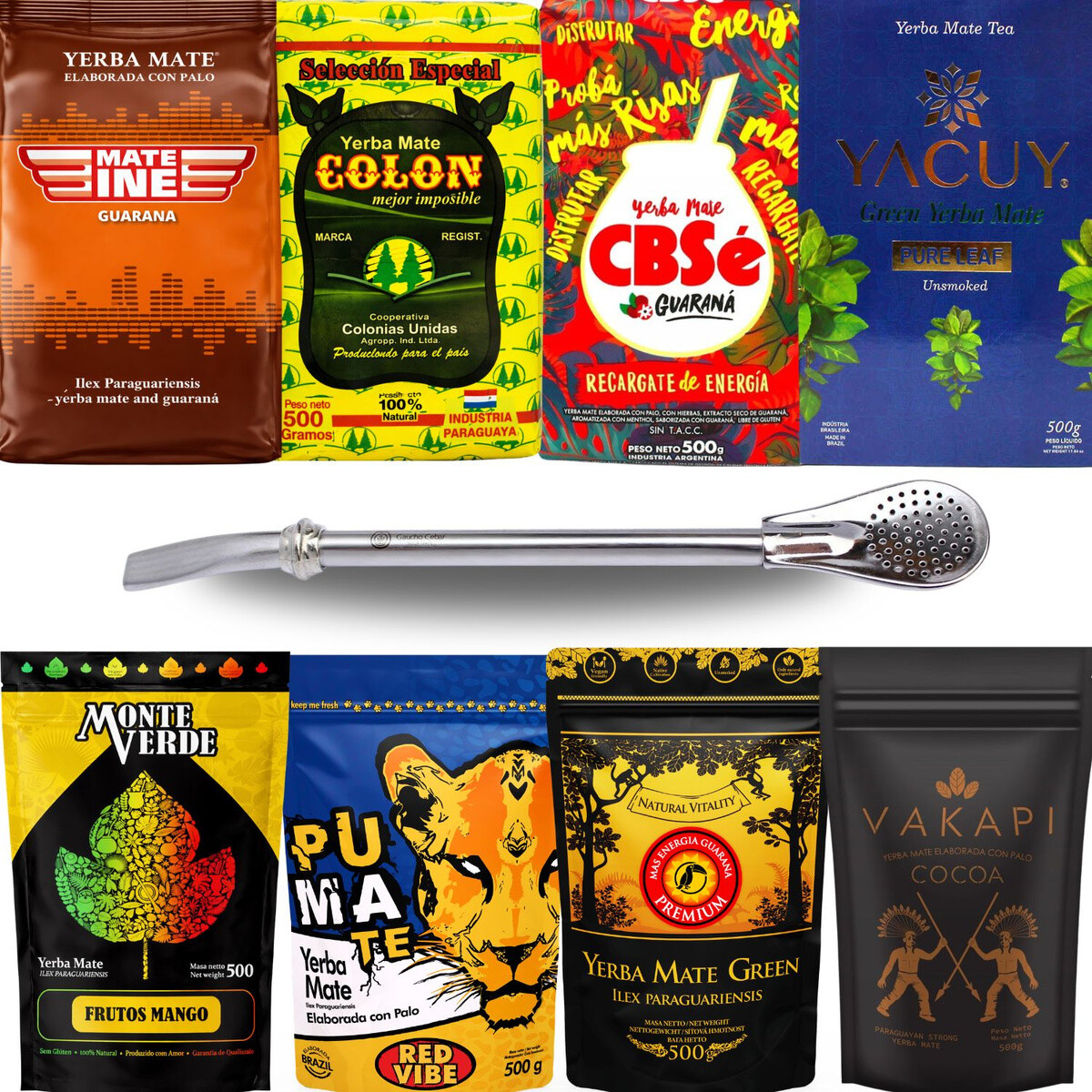Sada nejlepších Yerba Mate CBSe Guarana 8x500g Energy Bombilla! 4Kg
