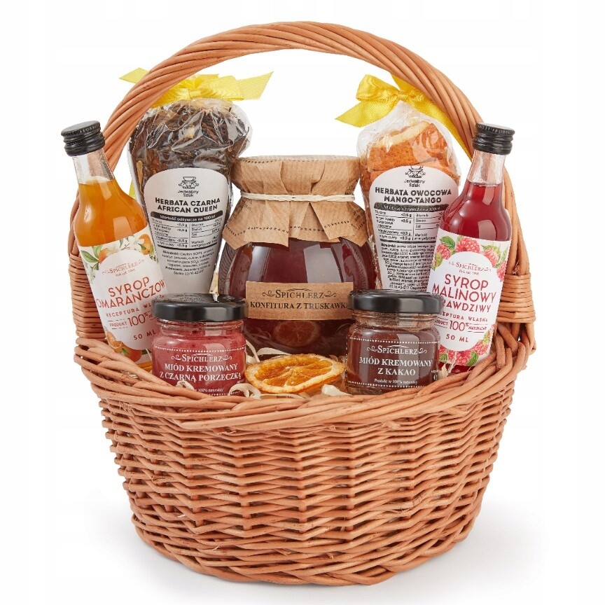 Mini-box proutěný koš Na Dárek čaje medové sirupy Svatební Hostina Narozeniny