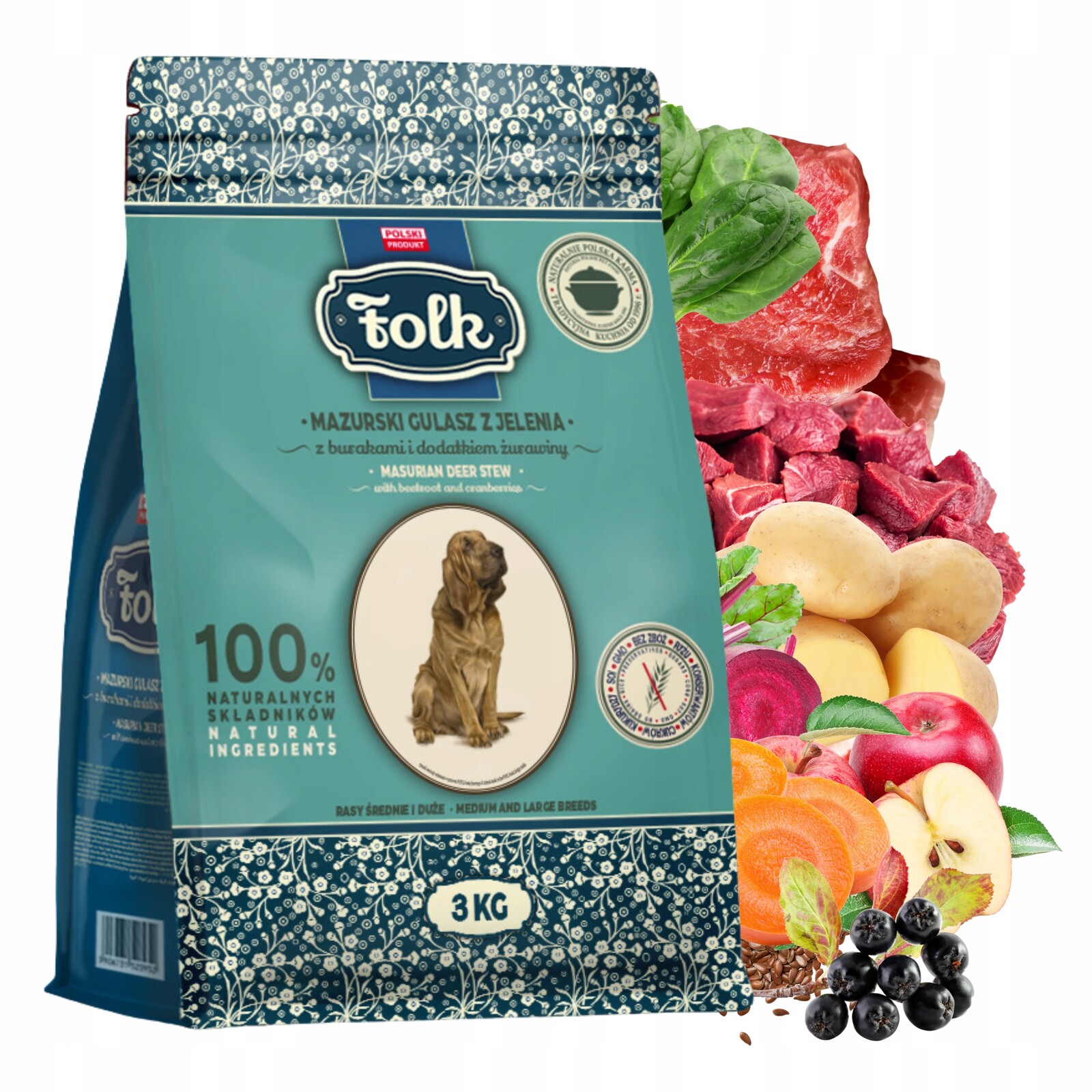Folk Krmivo pro psy středních plemen Mazurská Hostina Guláš jelen 3 kg