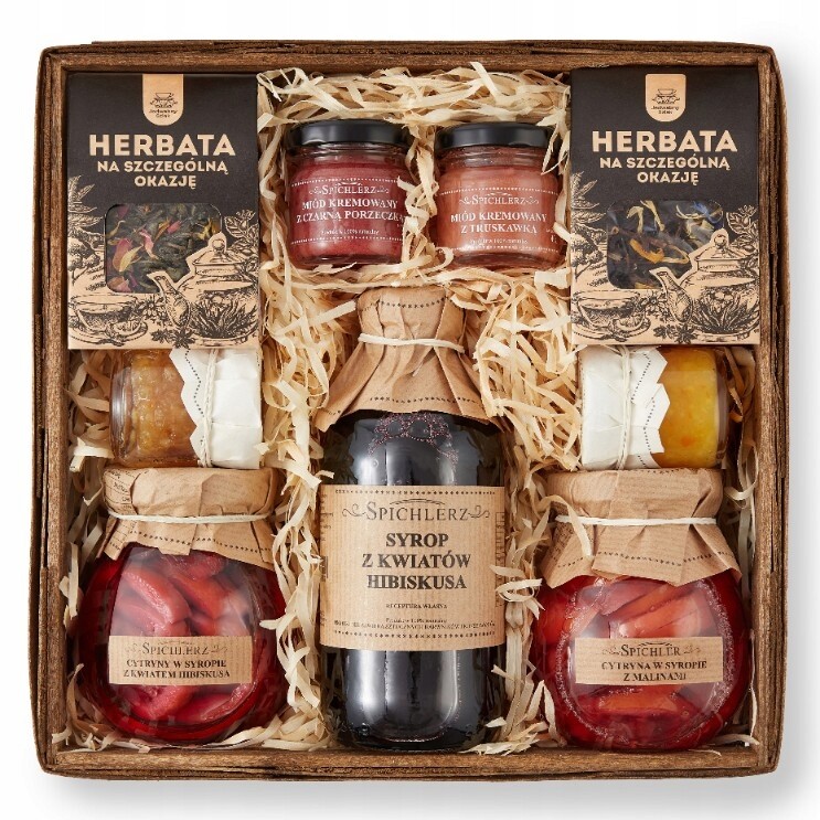 Elegantní velký dárkový koš Sirupy džemy čaje Medy krémové